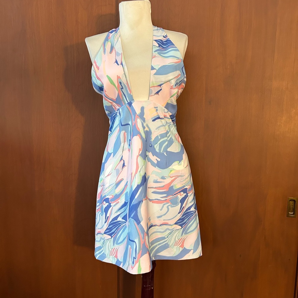 French Connection Blue Multi Abstract Print Dress